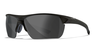 Ballistic-rated shooting glasses on an outdoor range bench